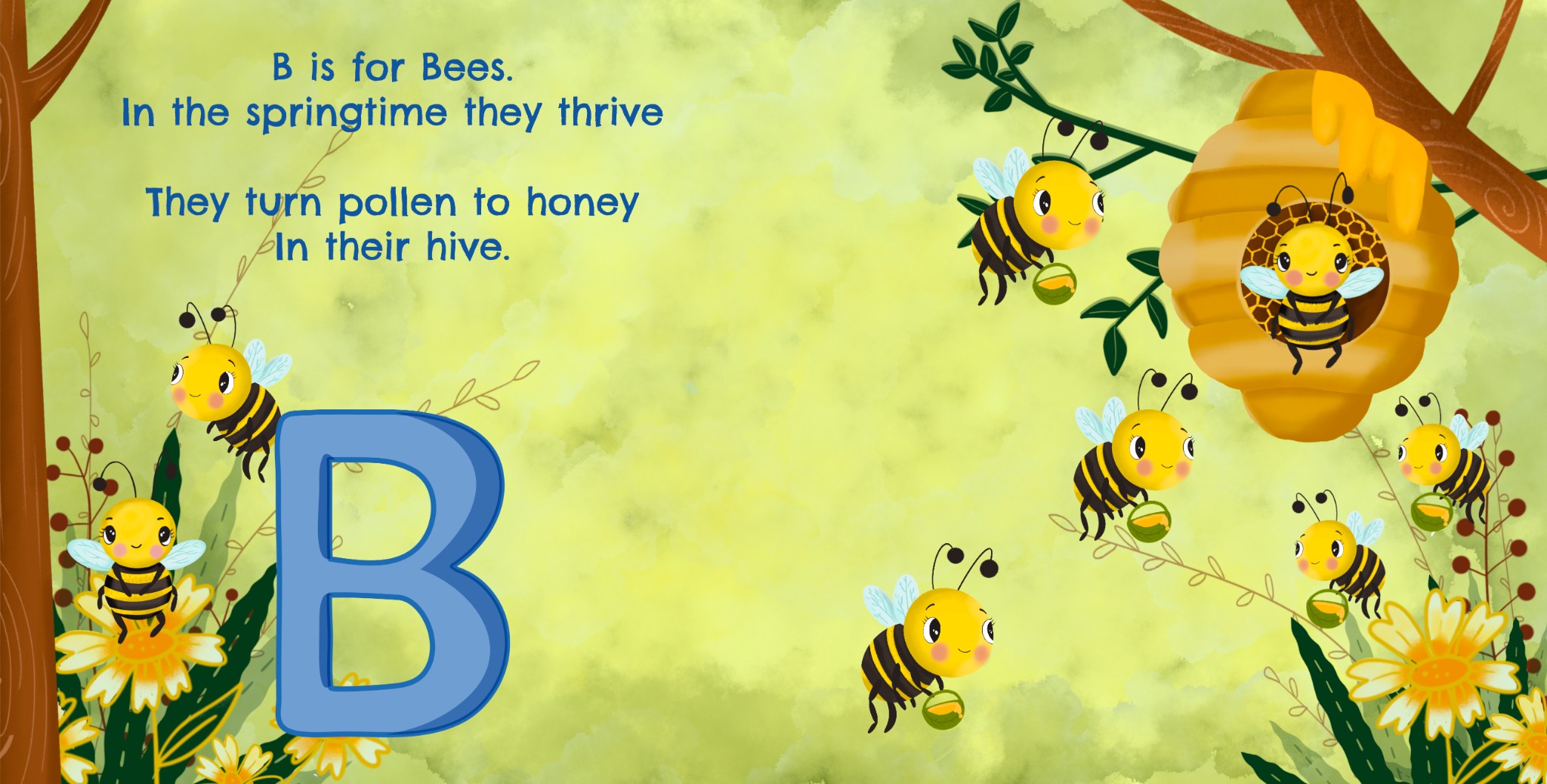 B is for Bees illustrated activity-book page