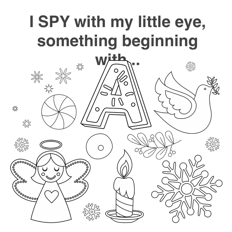 Four free Christmas coloring and I Spy pages, sample 1