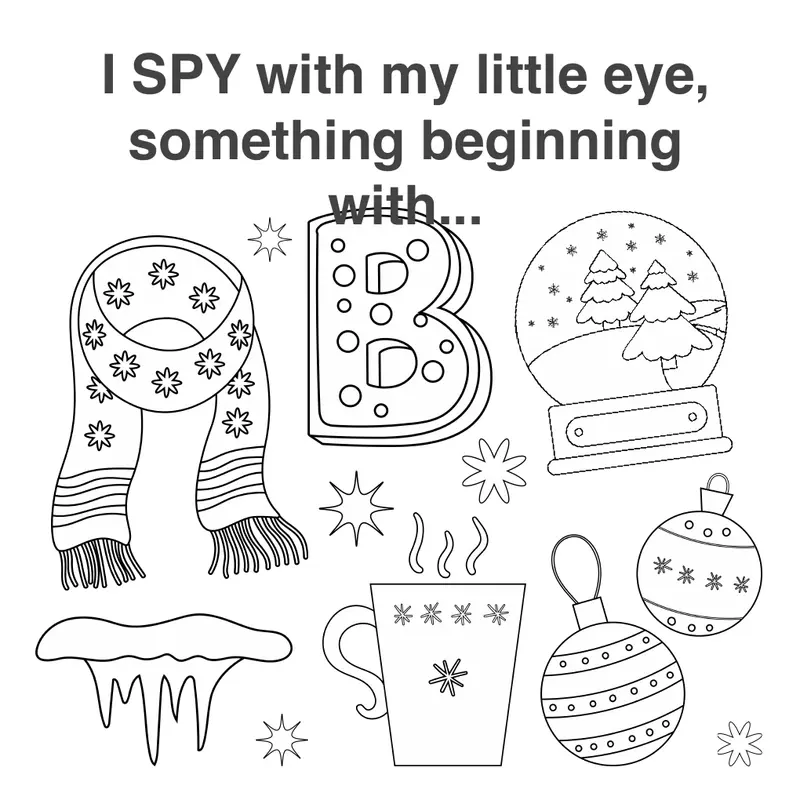Four free Christmas coloring and I Spy pages, sample 3